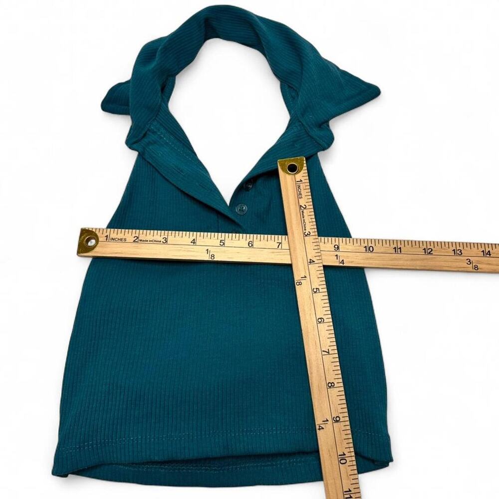 Street Style Store Size S Blue Collard Casual Button detail Open Back Cropp Top - Picture 3 of 5